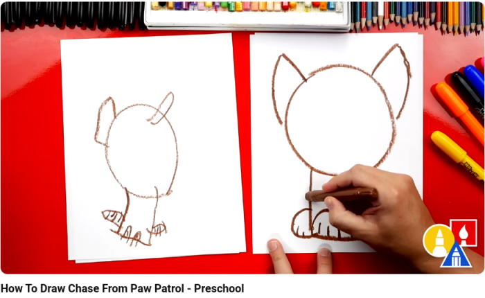 How To Draw Chase From Paw Patrol - Preschool — 마커로 종이에 캐릭터 따라 그리기(Paw Patrol 만화 에피소드 아님).