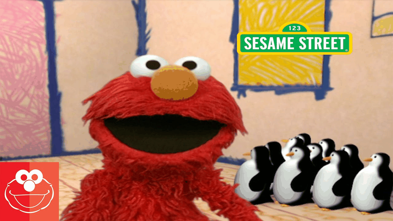 The YouTube video thumbnail for エルモズ・ワールド：ペンギンを数える.